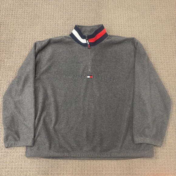 Tommy Hilfiger Other - Vintage Tommy Hilfiger Pullover Gray Fleece Quarter Zip Oversized Jumper Cozy